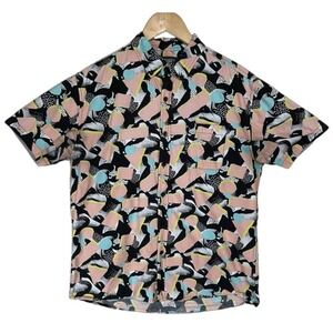 Vtg 80s Super Massive Shirt Men Sz L Geometric Abstract Short Sleeve Mulitcolor